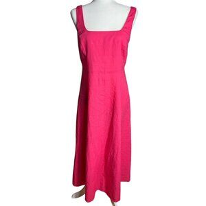 NWT Gap Dress Linen-Blend Square Neck Midi Raspberry Pink Fuchsia A-line Women S